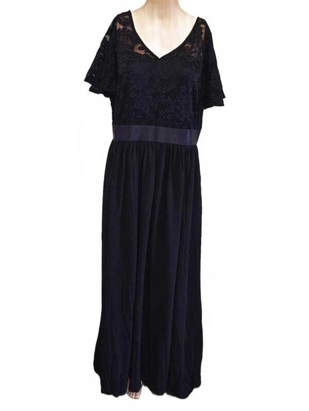 Knitee Women's Lace Chiffon Evening Formal Ruffle Maxi Dress Size 1XL
